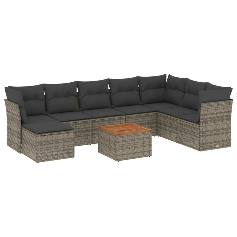 9 Piece Garden Sofa Set with Cushions Grey Poly Rattan Payday Deals