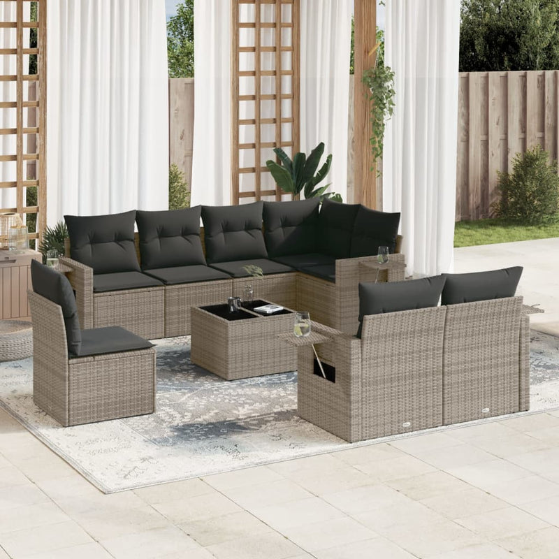 9 Piece Garden Sofa Set with Cushions Grey Poly Rattan Payday Deals