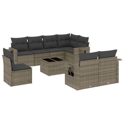 9 Piece Garden Sofa Set with Cushions Grey Poly Rattan Payday Deals