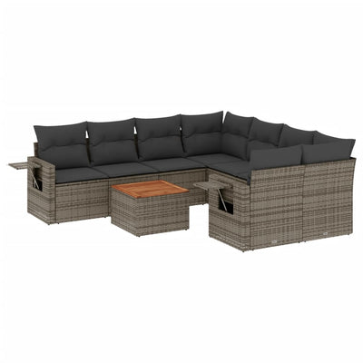 9 Piece Garden Sofa Set with Cushions Grey Poly Rattan Payday Deals