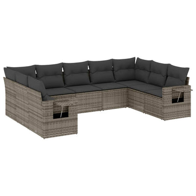 9 Piece Garden Sofa Set with Cushions Grey Poly Rattan Payday Deals