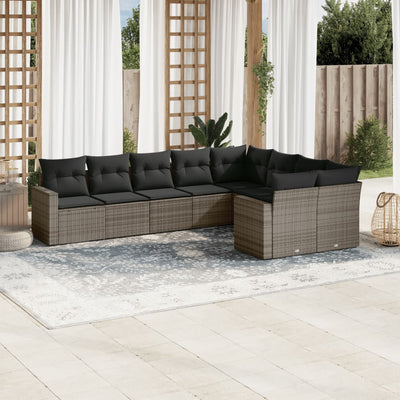 9 Piece Garden Sofa Set with Cushions Grey Poly Rattan