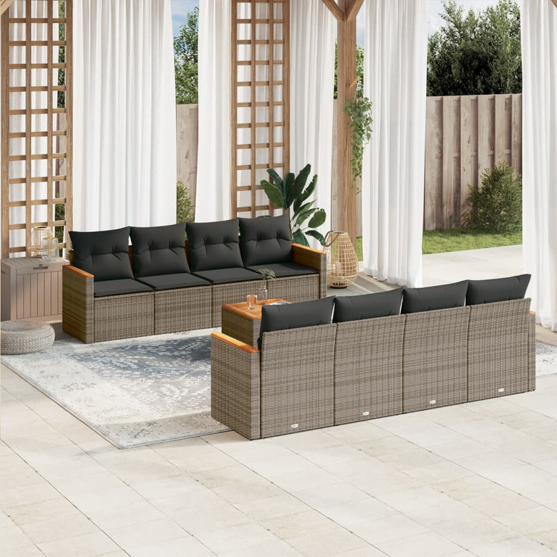 9 Piece Garden Sofa Set with Cushions Grey Poly Rattan Payday Deals