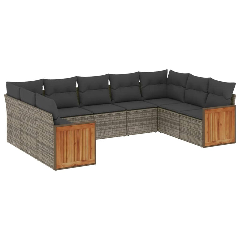 9 Piece Garden Sofa Set with Cushions Grey Poly Rattan Payday Deals