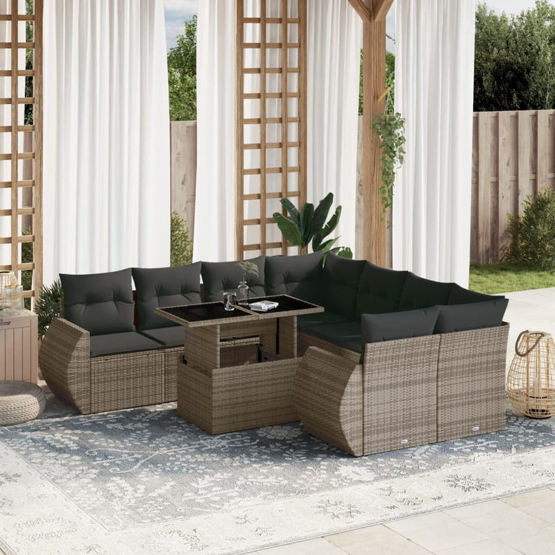 9 Piece Garden Sofa Set with Cushions Grey Poly Rattan Payday Deals