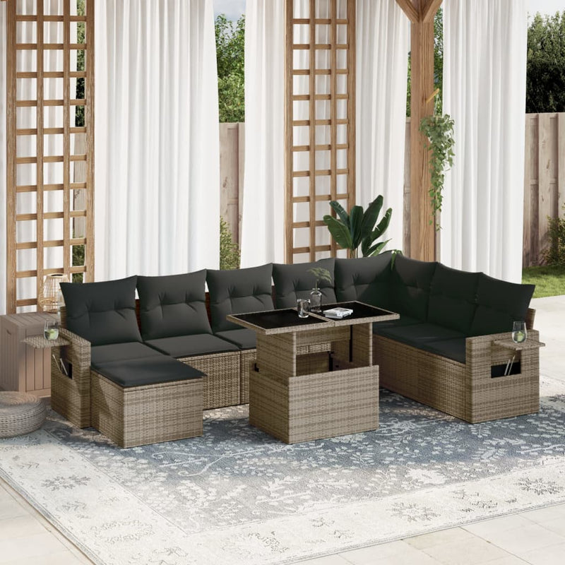 9 Piece Garden Sofa Set with Cushions Grey Poly Rattan Payday Deals