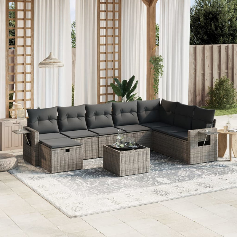 9 Piece Garden Sofa Set with Cushions Grey Poly Rattan Payday Deals