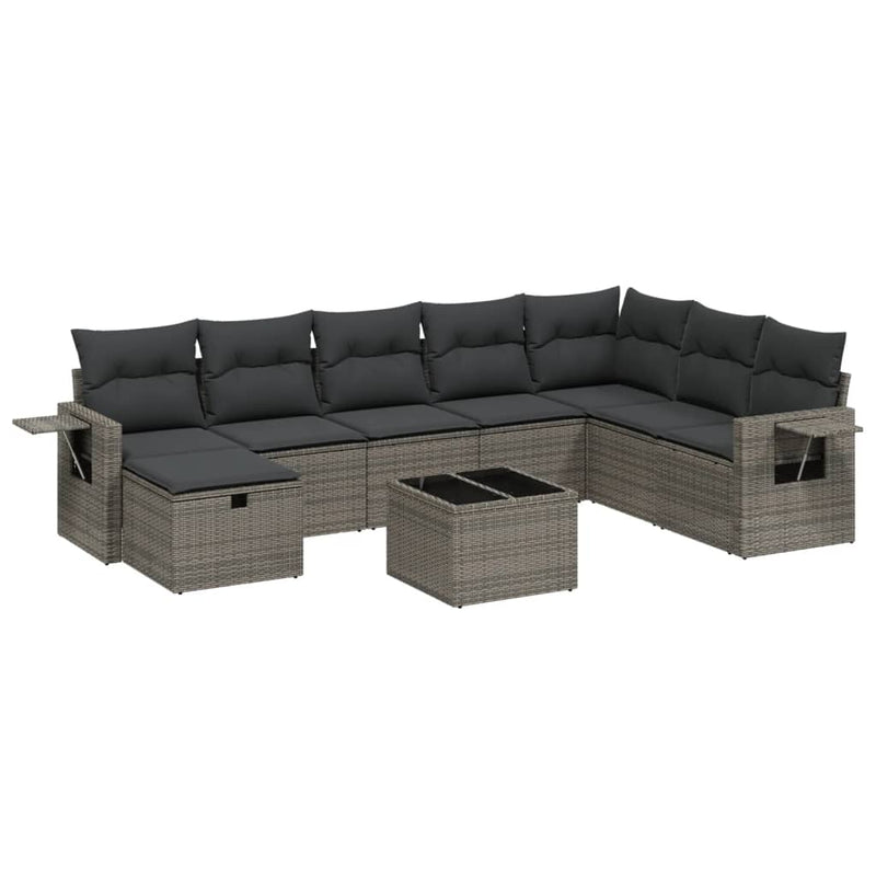 9 Piece Garden Sofa Set with Cushions Grey Poly Rattan Payday Deals