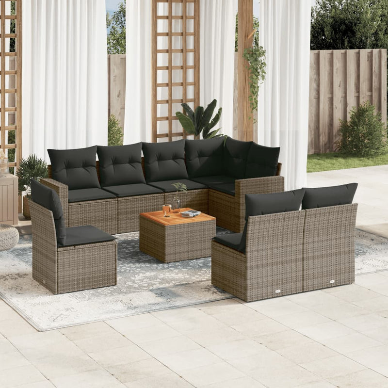 9 Piece Garden Sofa Set with Cushions Grey Poly Rattan Payday Deals