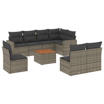 9 Piece Garden Sofa Set with Cushions Grey Poly Rattan Payday Deals