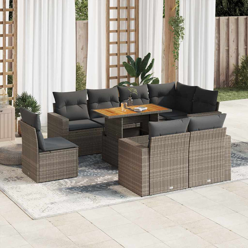 9 Piece Garden Sofa Set with Cushions Grey Poly Rattan Payday Deals