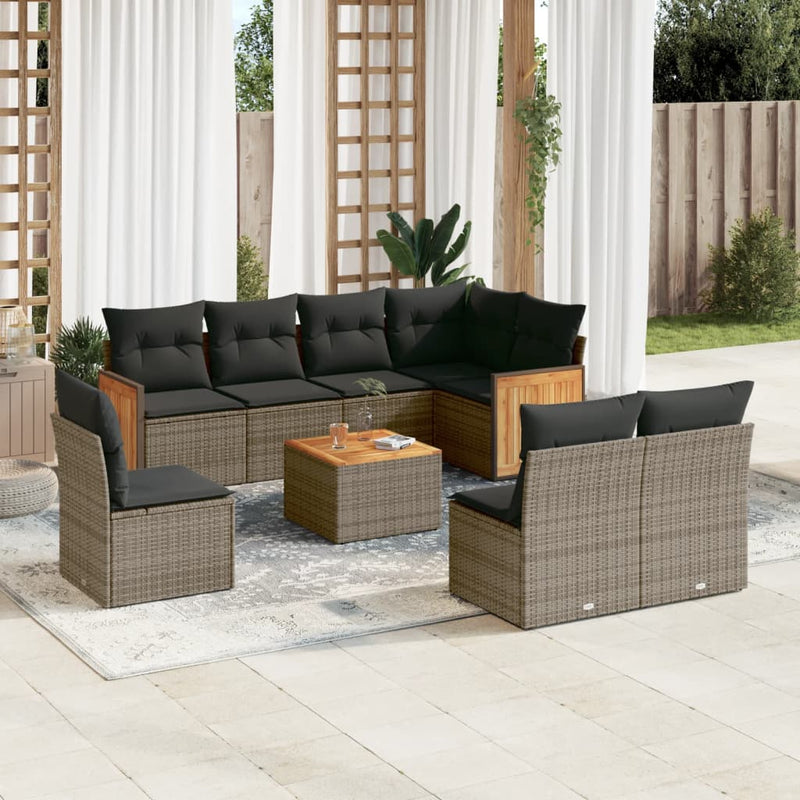 9 Piece Garden Sofa Set with Cushions Grey Poly Rattan Payday Deals