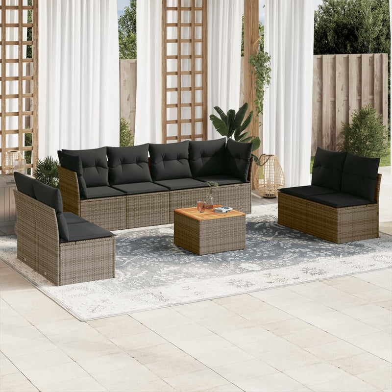 9 Piece Garden Sofa Set with Cushions Grey Poly Rattan Payday Deals