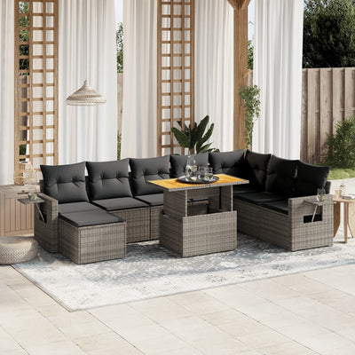 9 Piece Garden Sofa Set with Cushions Grey Poly Rattan