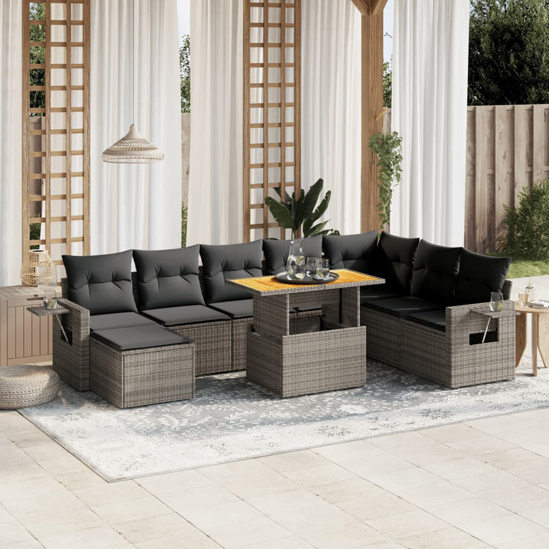 9 Piece Garden Sofa Set with Cushions Grey Poly Rattan Payday Deals