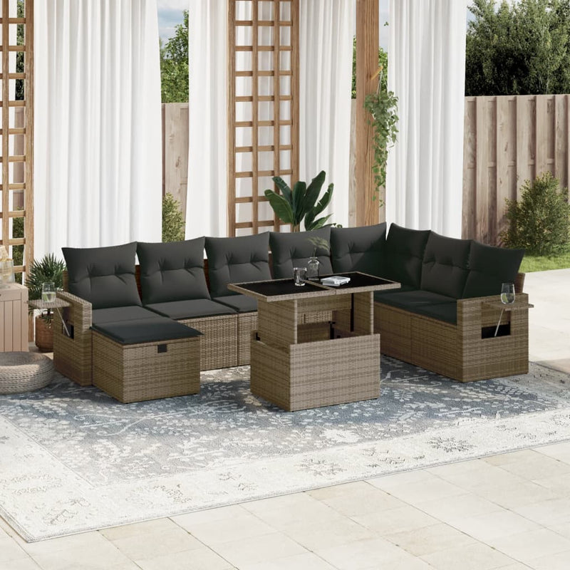 9 Piece Garden Sofa Set with Cushions Grey Poly Rattan Payday Deals