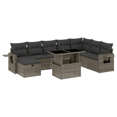 9 Piece Garden Sofa Set with Cushions Grey Poly Rattan Payday Deals