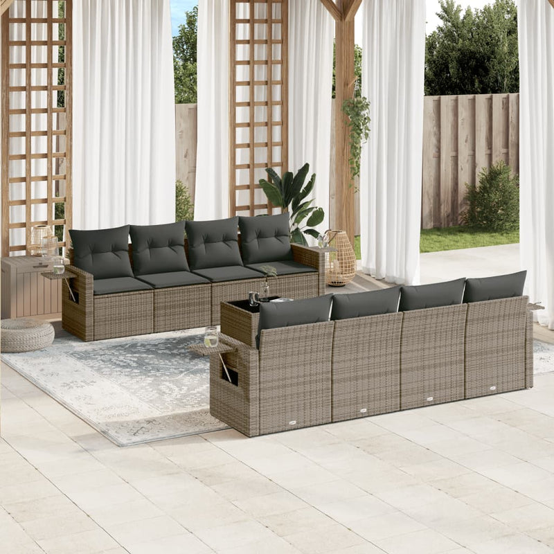 9 Piece Garden Sofa Set with Cushions Grey Poly Rattan Payday Deals