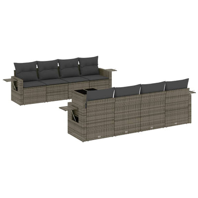 9 Piece Garden Sofa Set with Cushions Grey Poly Rattan Payday Deals