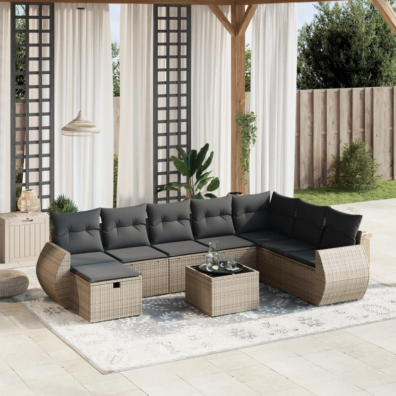 9 Piece Garden Sofa Set with Cushions Grey Poly Rattan Payday Deals