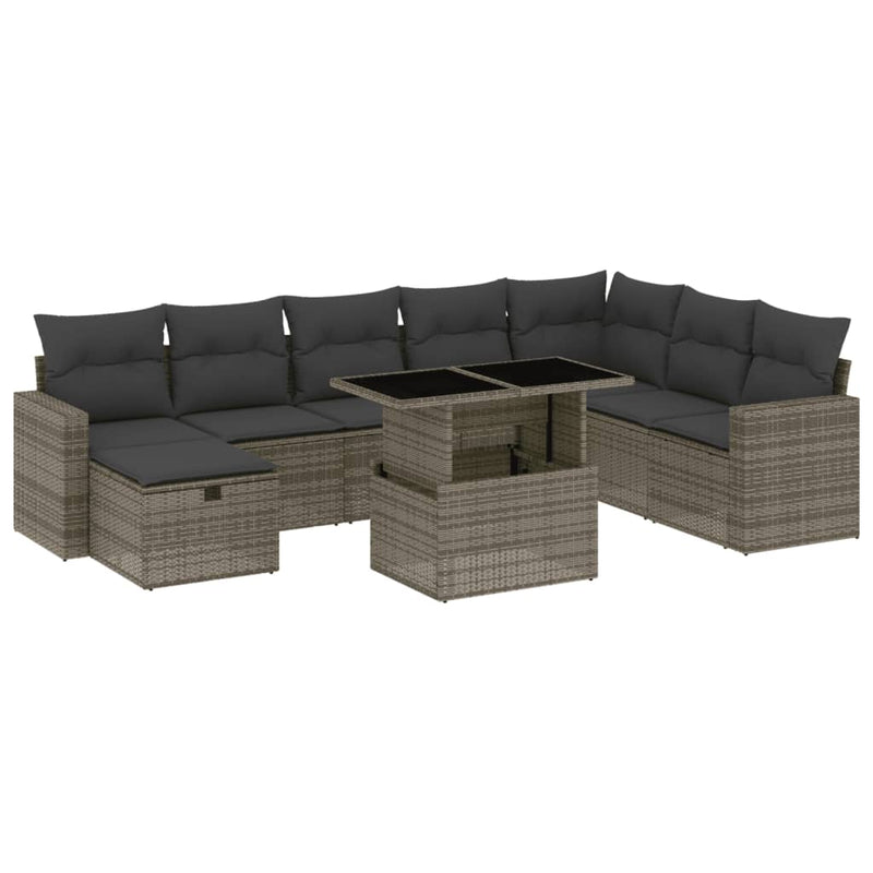 9 Piece Garden Sofa Set with Cushions Grey Poly Rattan Payday Deals