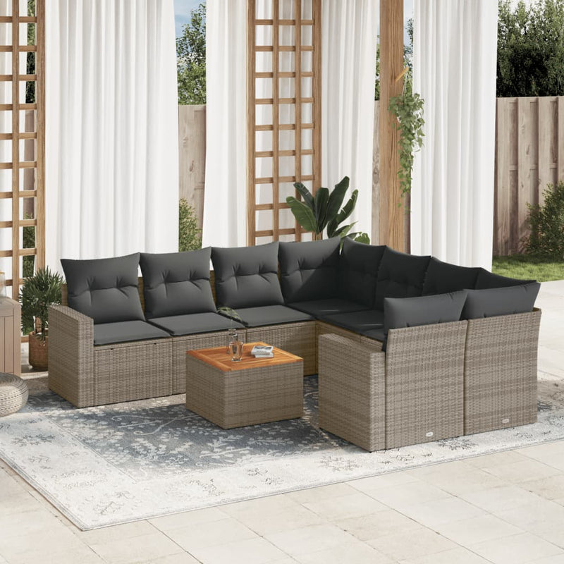 9 Piece Garden Sofa Set with Cushions Grey Poly Rattan Payday Deals