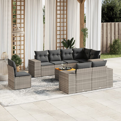 9 Piece Garden Sofa Set with Cushions Grey Poly Rattan