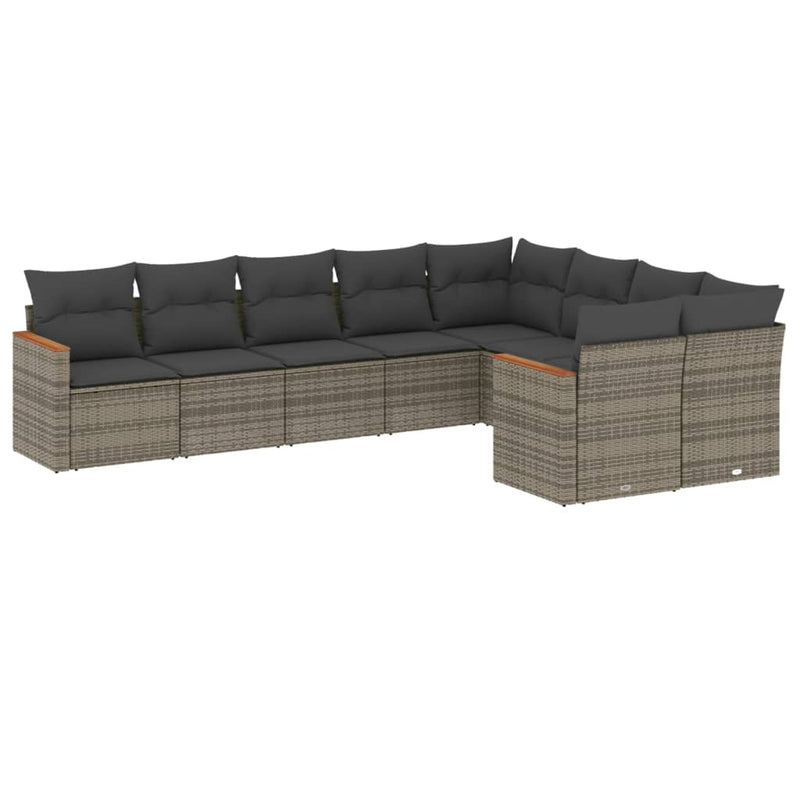 9 Piece Garden Sofa Set with Cushions Grey Poly Rattan Payday Deals