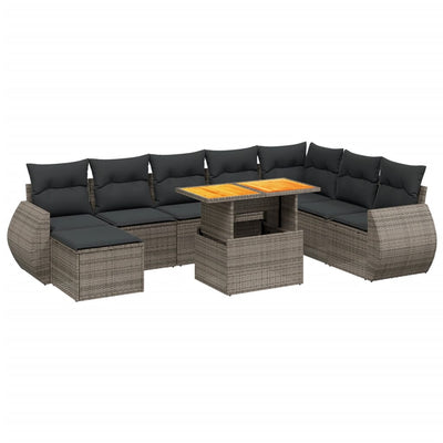 9 Piece Garden Sofa Set with Cushions Grey Poly Rattan Payday Deals