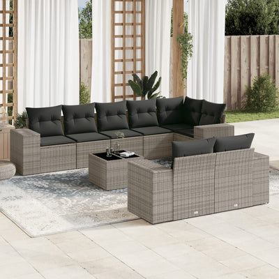 9 Piece Garden Sofa Set with Cushions Grey Poly Rattan