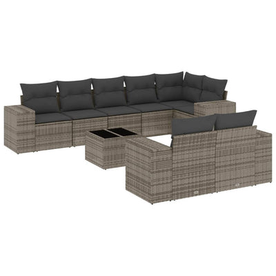 9 Piece Garden Sofa Set with Cushions Grey Poly Rattan Payday Deals