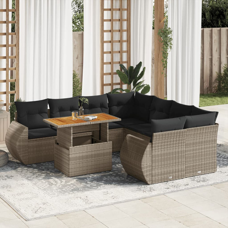 9 Piece Garden Sofa Set with Cushions Grey Poly Rattan Payday Deals