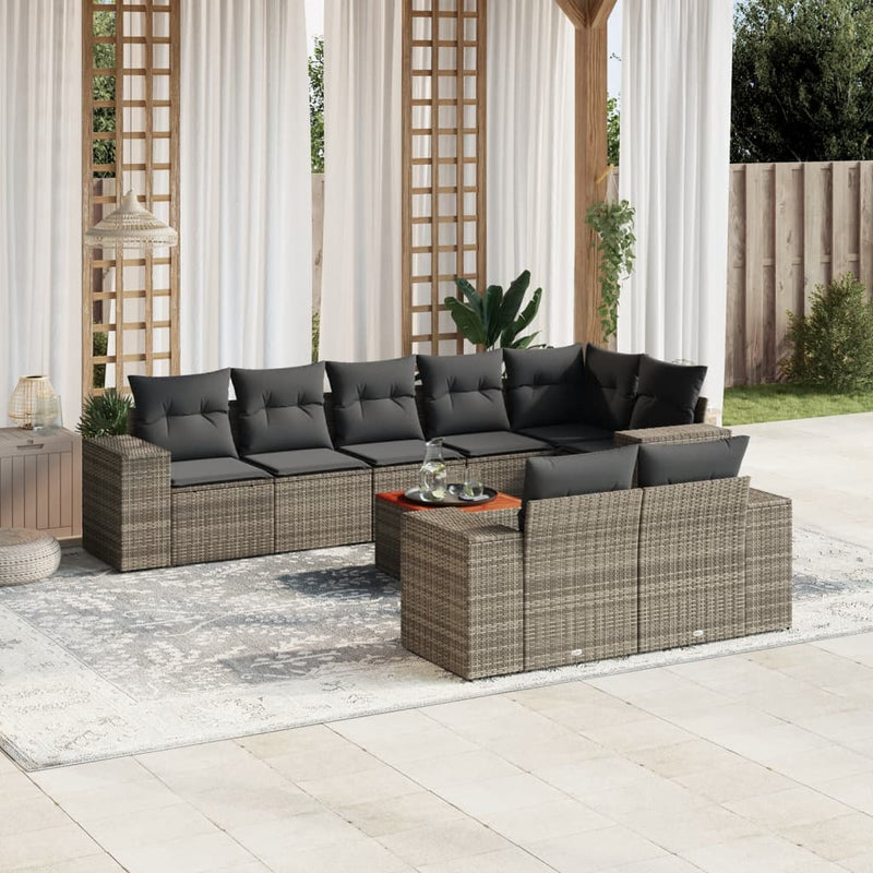 9 Piece Garden Sofa Set with Cushions Grey Poly Rattan Payday Deals