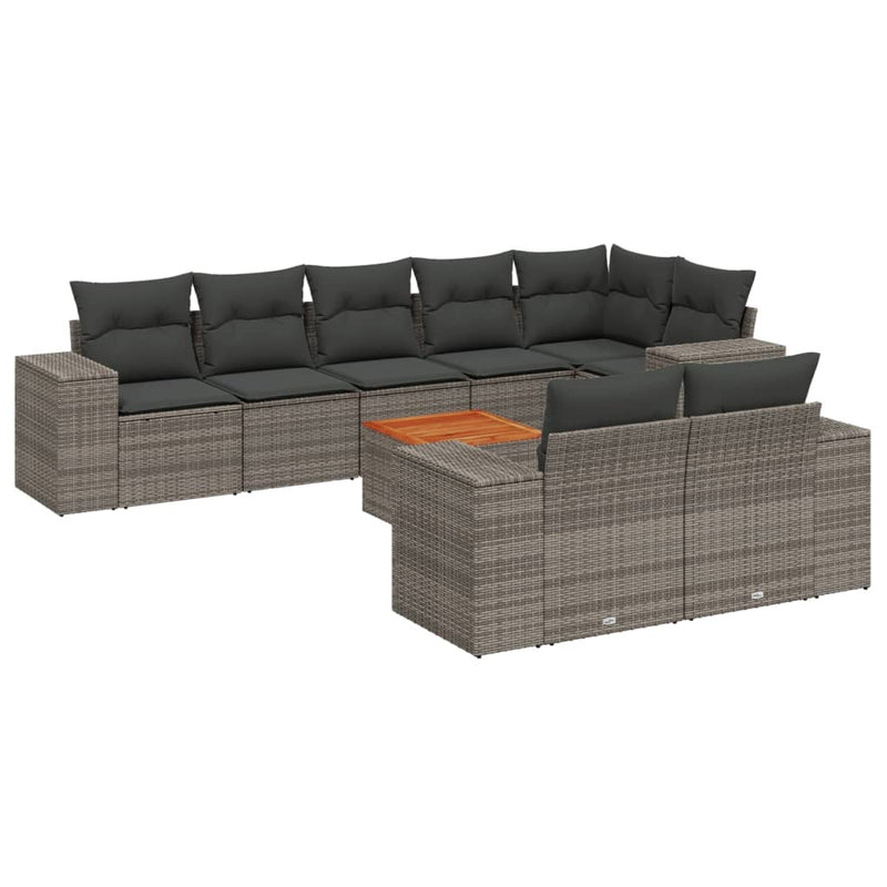 9 Piece Garden Sofa Set with Cushions Grey Poly Rattan Payday Deals