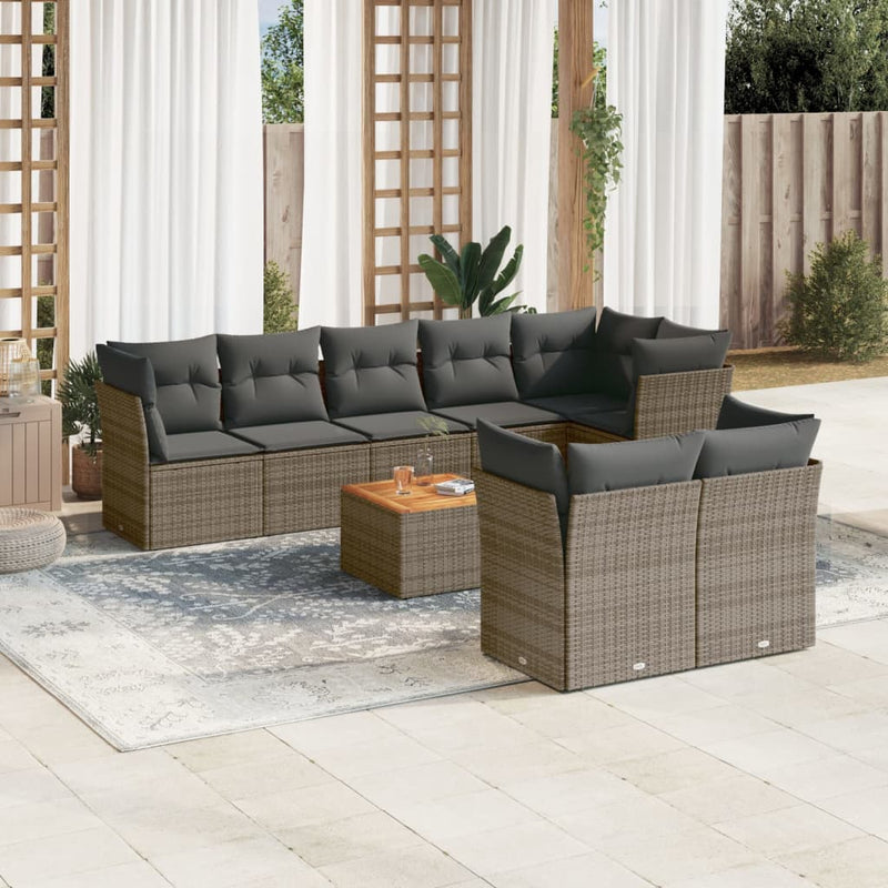 9 Piece Garden Sofa Set with Cushions Grey Poly Rattan Payday Deals