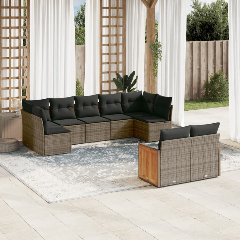 9 Piece Garden Sofa Set with Cushions Grey Poly Rattan Payday Deals