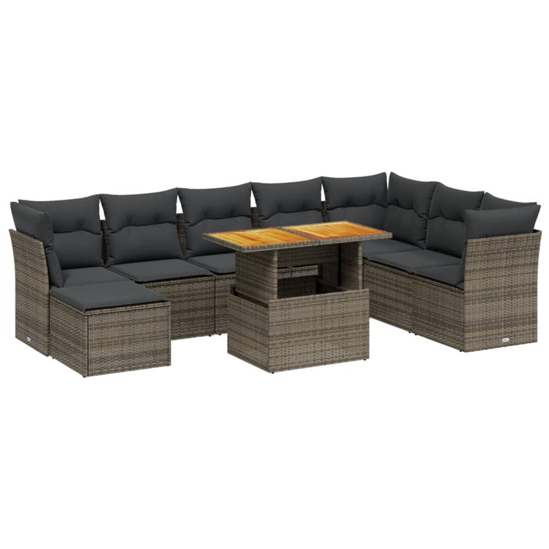 9 Piece Garden Sofa Set with Cushions Grey Poly Rattan Payday Deals