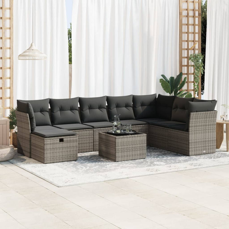 9 Piece Garden Sofa Set with Cushions Grey Poly Rattan Payday Deals