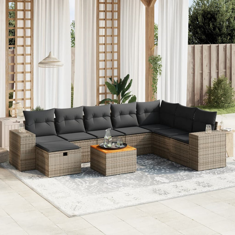 9 Piece Garden Sofa Set with Cushions Grey Poly Rattan Payday Deals