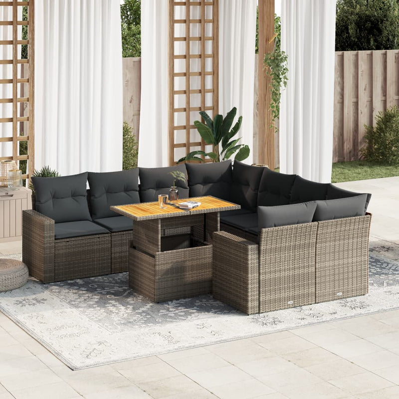 9 Piece Garden Sofa Set with Cushions Grey Poly Rattan Payday Deals