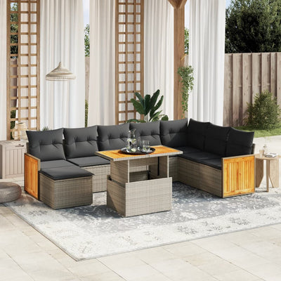 9 Piece Garden Sofa Set with Cushions Grey Poly Rattan