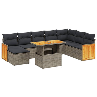 9 Piece Garden Sofa Set with Cushions Grey Poly Rattan Payday Deals