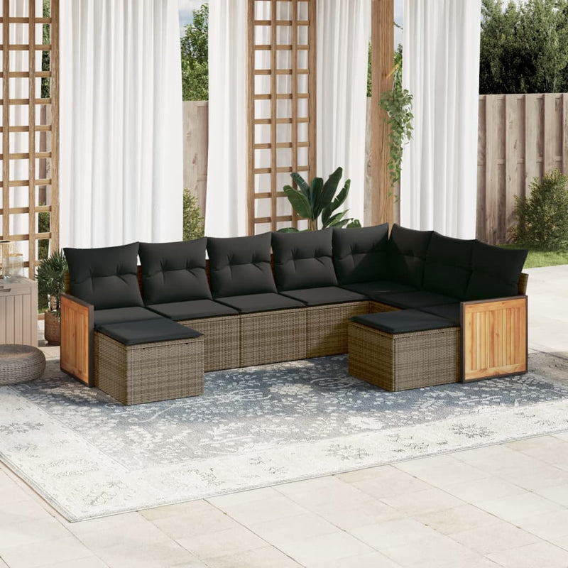 9 Piece Garden Sofa Set with Cushions Grey Poly Rattan Payday Deals