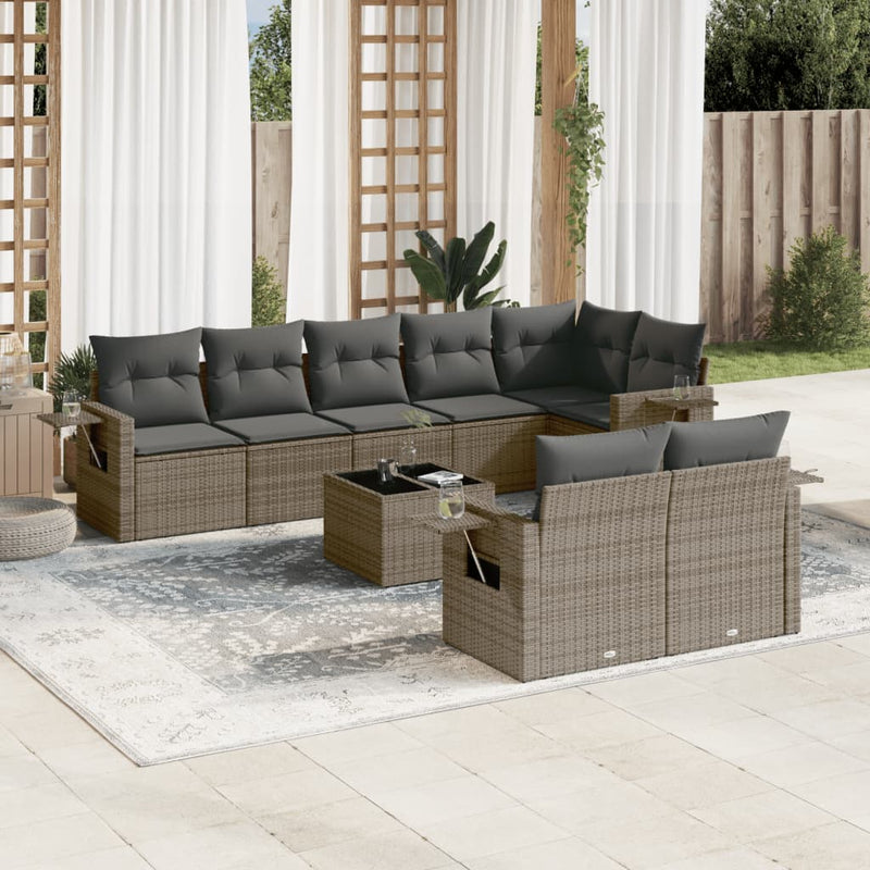 9 Piece Garden Sofa Set with Cushions Grey Poly Rattan Payday Deals