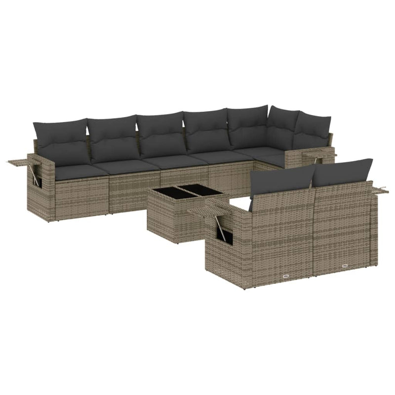 9 Piece Garden Sofa Set with Cushions Grey Poly Rattan Payday Deals