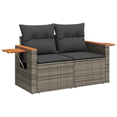 9 Piece Garden Sofa Set with Cushions Grey Poly Rattan Acacia Payday Deals