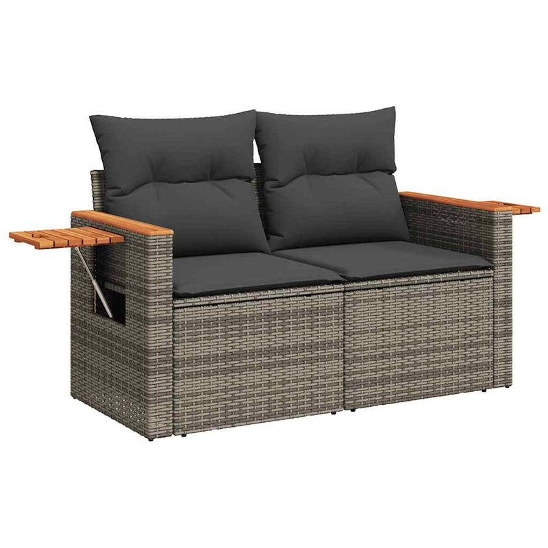 9 Piece Garden Sofa Set with Cushions Grey Poly Rattan Acacia Payday Deals