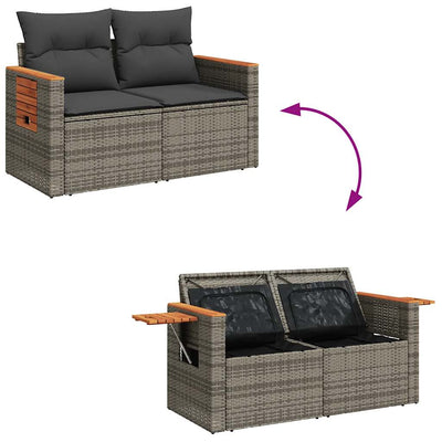9 Piece Garden Sofa Set with Cushions Grey Poly Rattan Acacia Payday Deals