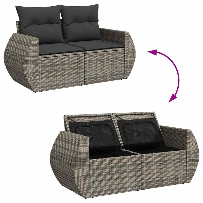 9 Piece Garden Sofa Set with Cushions Grey Poly Rattan Acacia Payday Deals