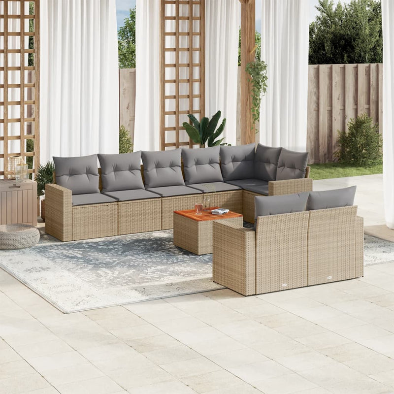 9 Piece Garden Sofa Set with Cushions Mix Beige Poly Rattan Payday Deals